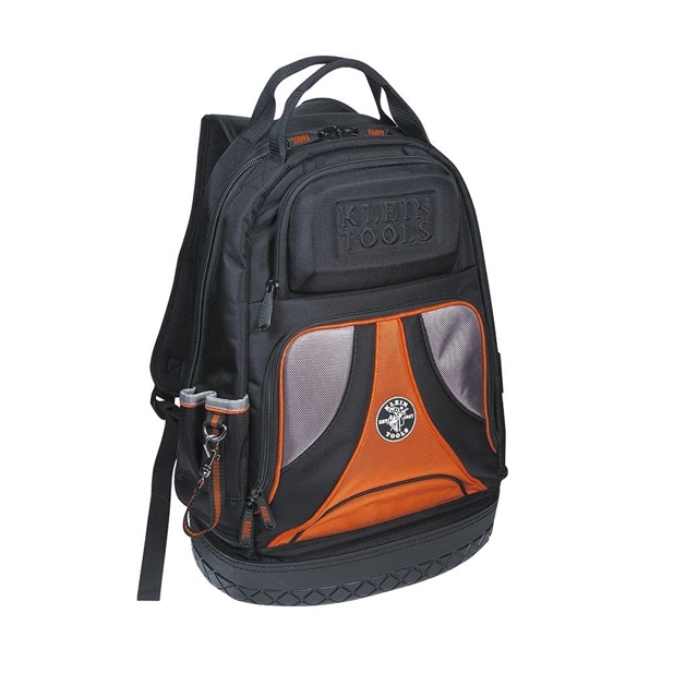 A black and orange backpack</p>
<p>Description automatically generated